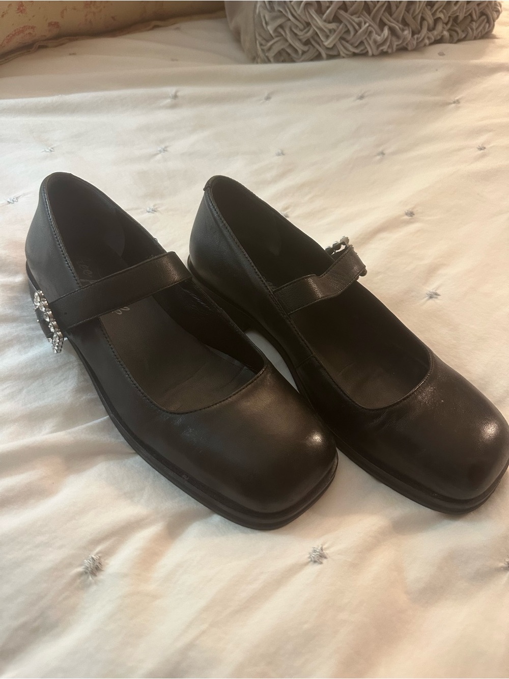 Free People Black Mary Jane Flats with Jeweled Buckle